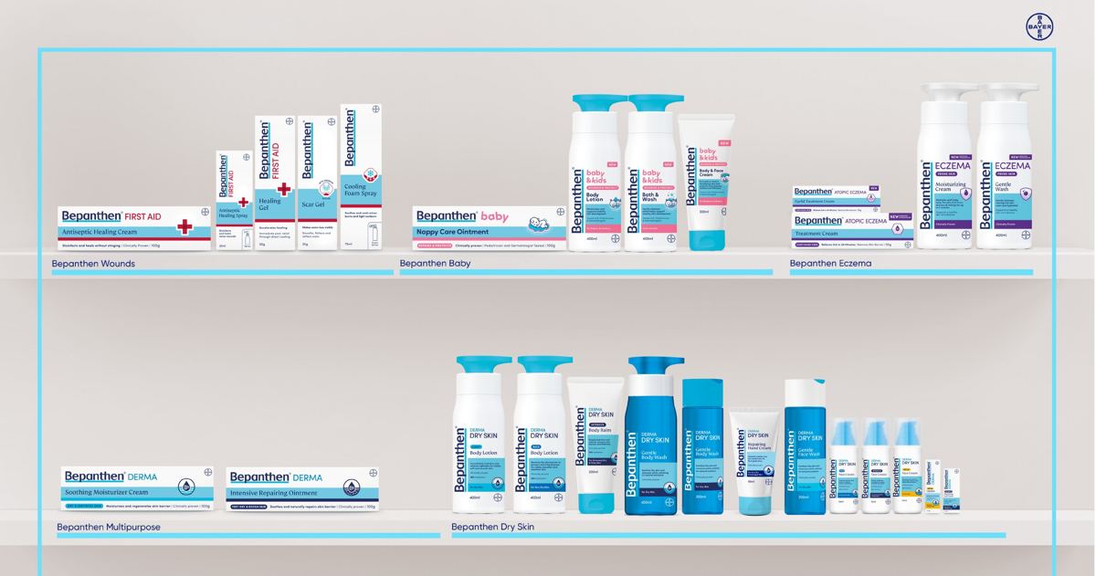 Bayer, Bepanthen: The redesigned range on shelf