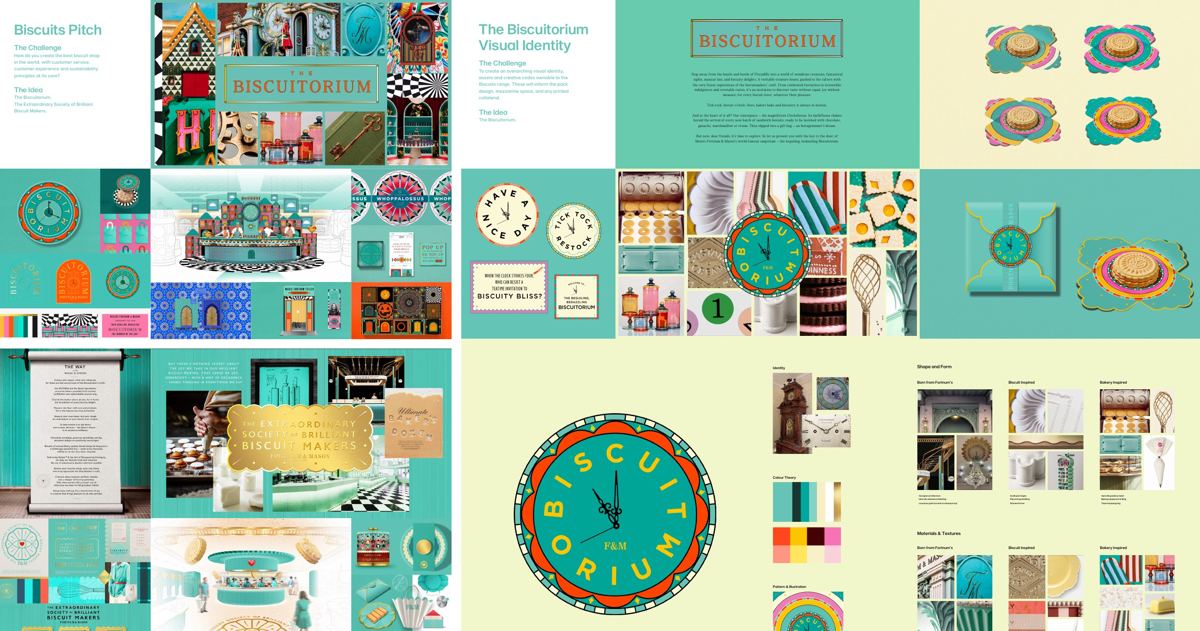 Fortnum & Mason, The Biscuitorium: Visual identity presentation boards for the Biscuitorium