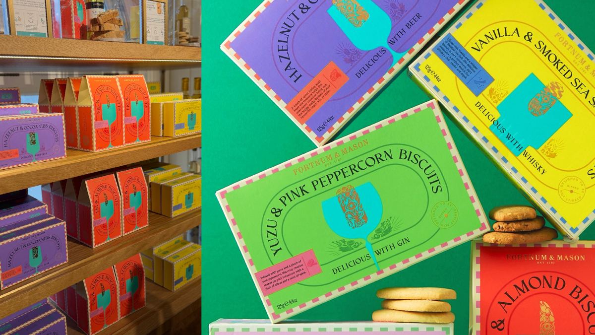 Fortnum & Mason, Biscuits for Drinks: In-store display and pack detail